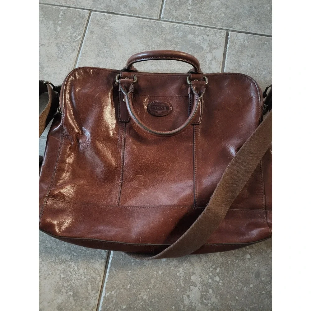 Fossil Brown Leather Messenger Bag Vintage Briefcase Laptop Crossbody MBG9044